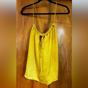 Vibrant yellow satin sleeveless blouse